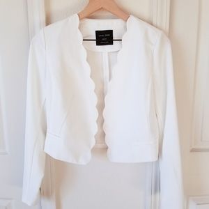 Love Tree White Blazer with Scallop Edges